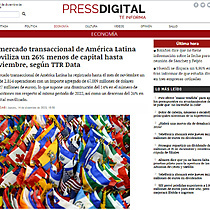 El mercado transaccional de Amrica Latina moviliza un 26% menos de capital hasta noviembre, segn TTR Data